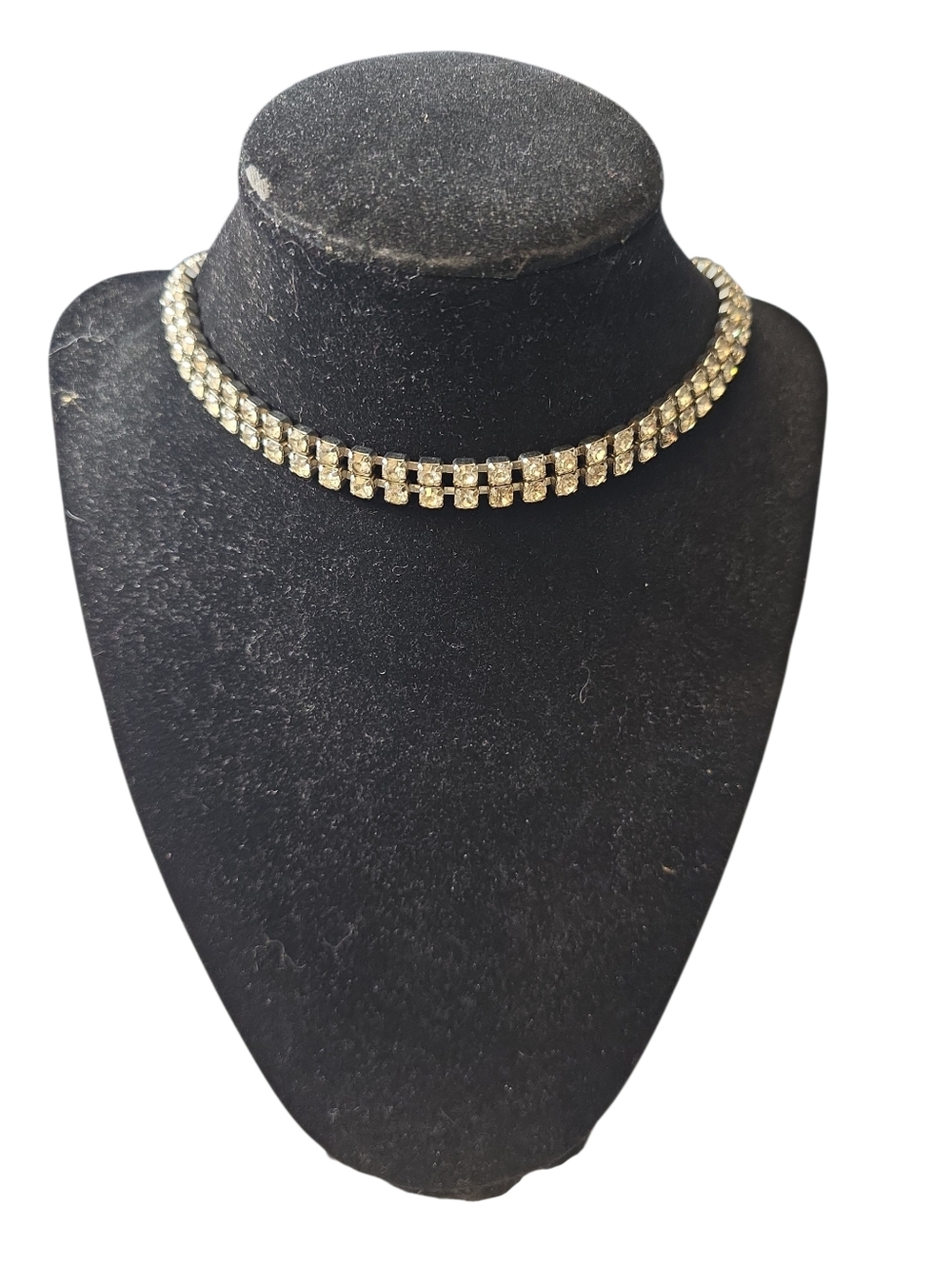 Vintage Clear Rhinestone Double Strand Necklace Choker Prom Statement 15"